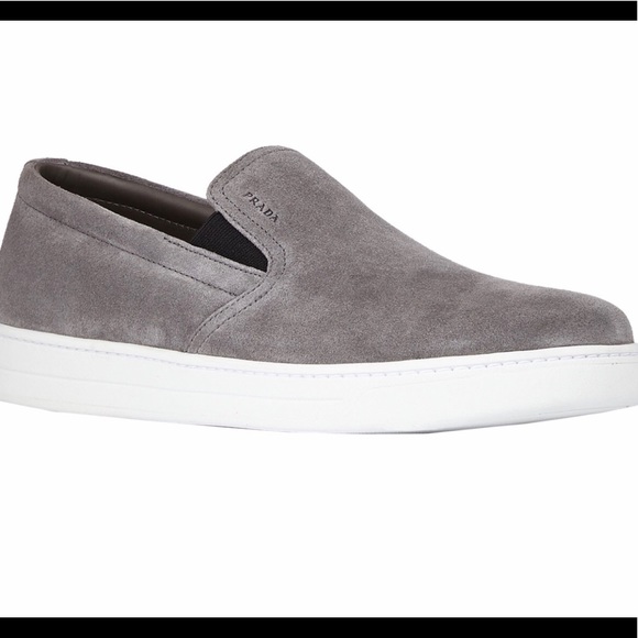 Prada Men's Gray Suede Slip-On Shoes - Picture 1 of 8